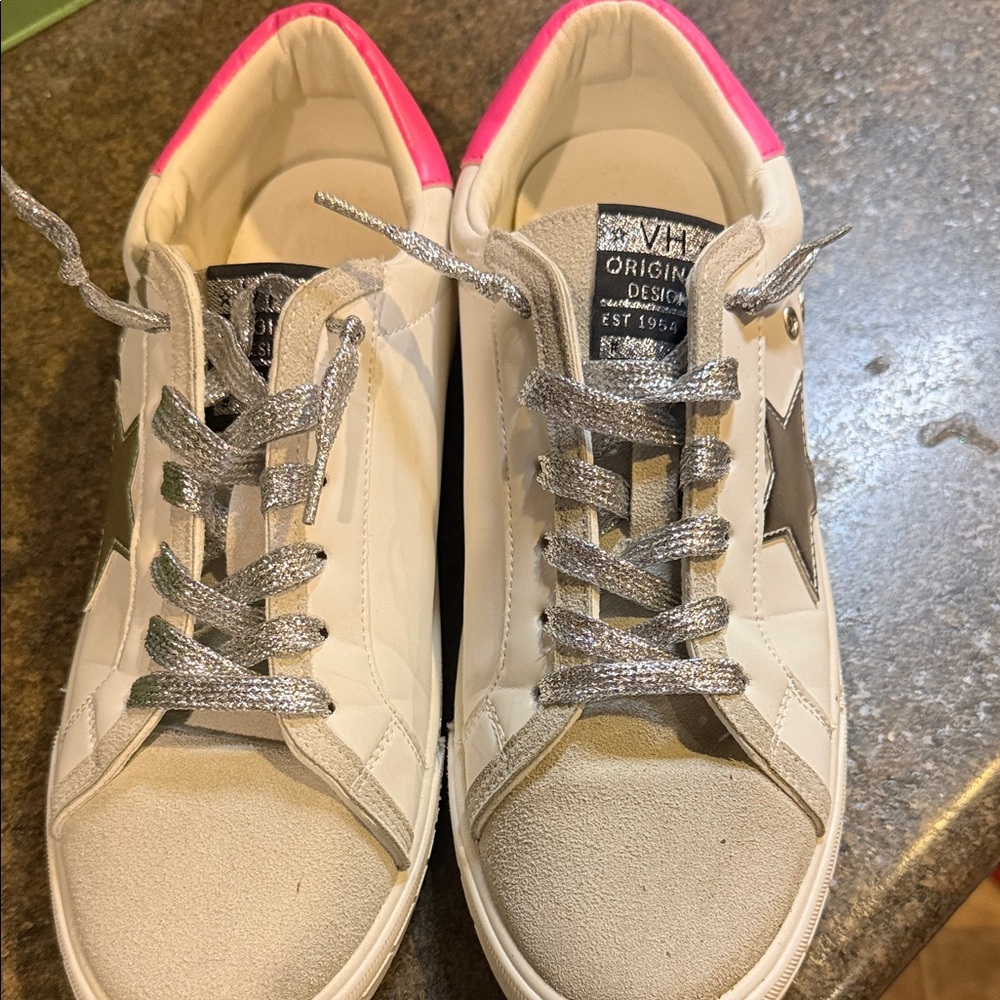 Vintage Havana Women's White Sneakers with Pink and Silver Accents